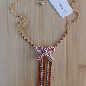 Betsey Johnson Gold Necklace with Red and White Bow
